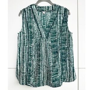 Halogen Crochet Detail Sleeveless Blouse Geometric Kelly Green White MP Office